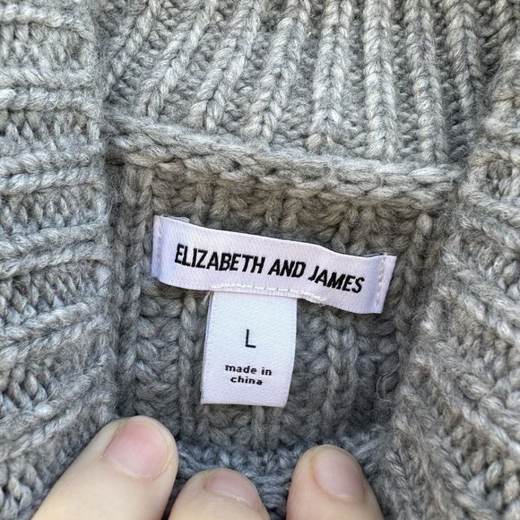 Elizabeth And James Gray Cable Knit Braided Chunky Turtleneck Sweater Size Large - Picture 4 of 6